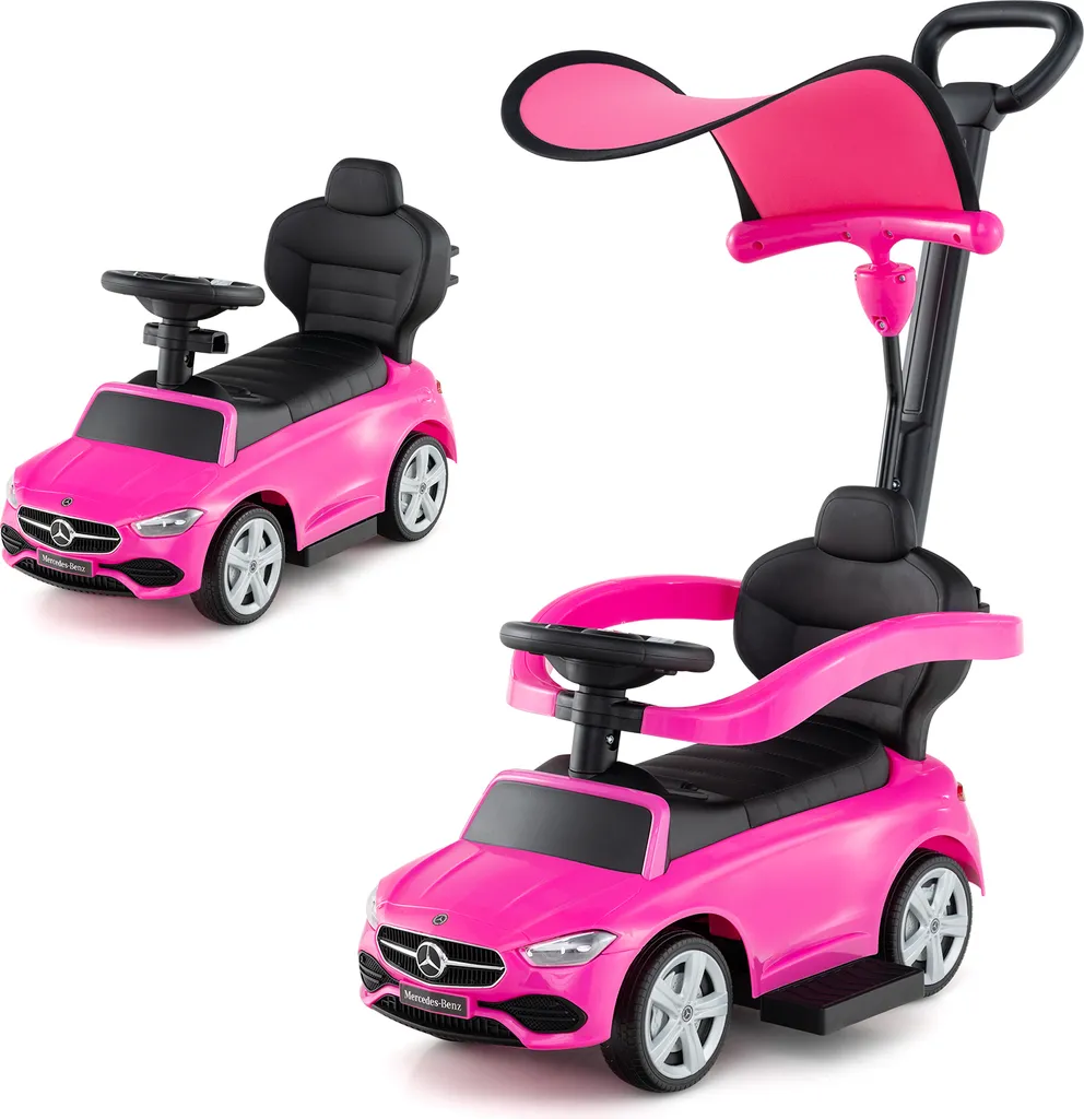COSTWAY Voiture Mercedes-Benz à pousser 3 en 1 pour enfant 12-36 mois Rose