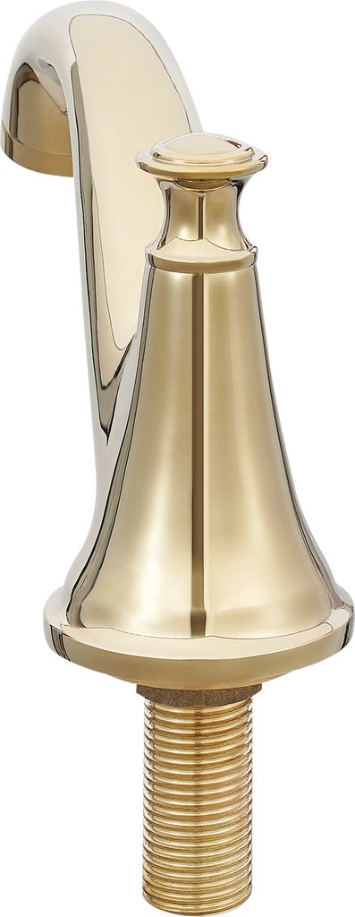 A close-up studio shot of a gold-colored faucet.