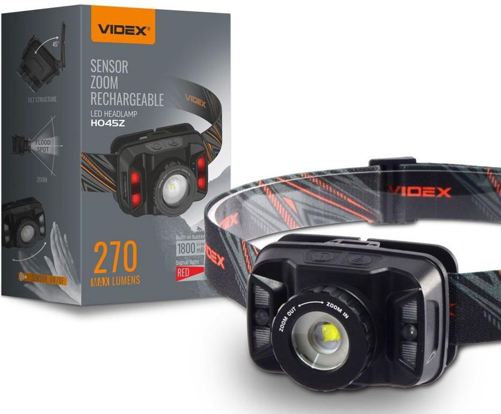 Videx Stirnlampe 270lm IP65 Gestensteuerung 5 Modi Reichweite 53m