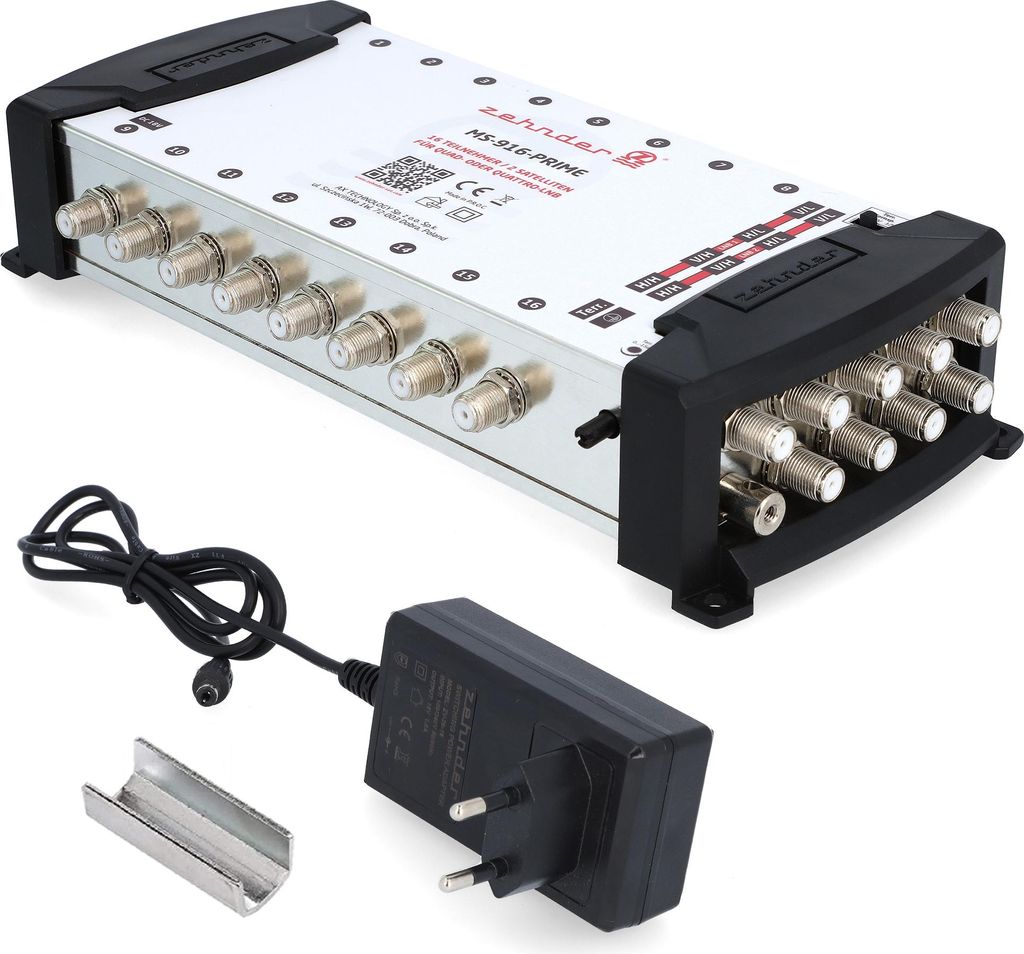 ZEHNDER 9/16 Multischalter für Quattro & Quad LNB, Multiswitch für 2 Satelliten & 16 Teilnehmer (TV, Sat Receiver), 4K Digital Matrix Sat Verteil...