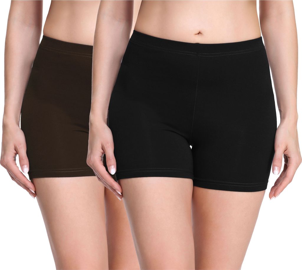 Merry Style Damen Shorts Radlerhose Boxershorts aus Viskose 2Pack MS10-283(Schwarz/Braun (2Pack), XS)