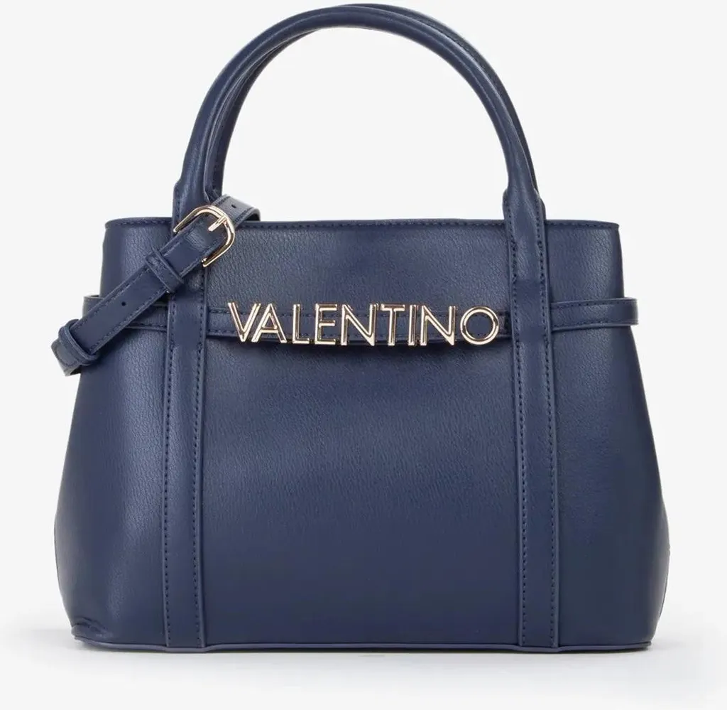 Valentino Selma Re Sac Cabas Bleu avec Finitions Dorées et Grand Format