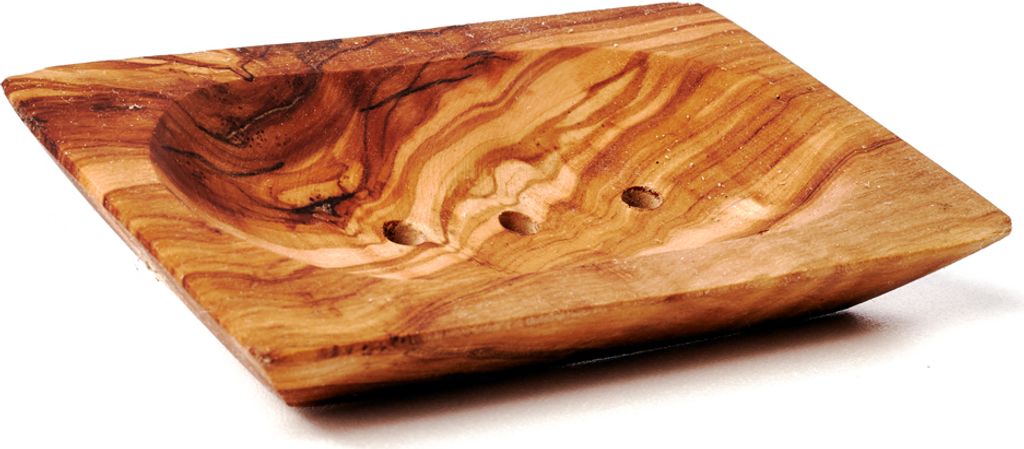 Seifenschale aus Olivenholz, rechteckig mit Löchern 13 cm