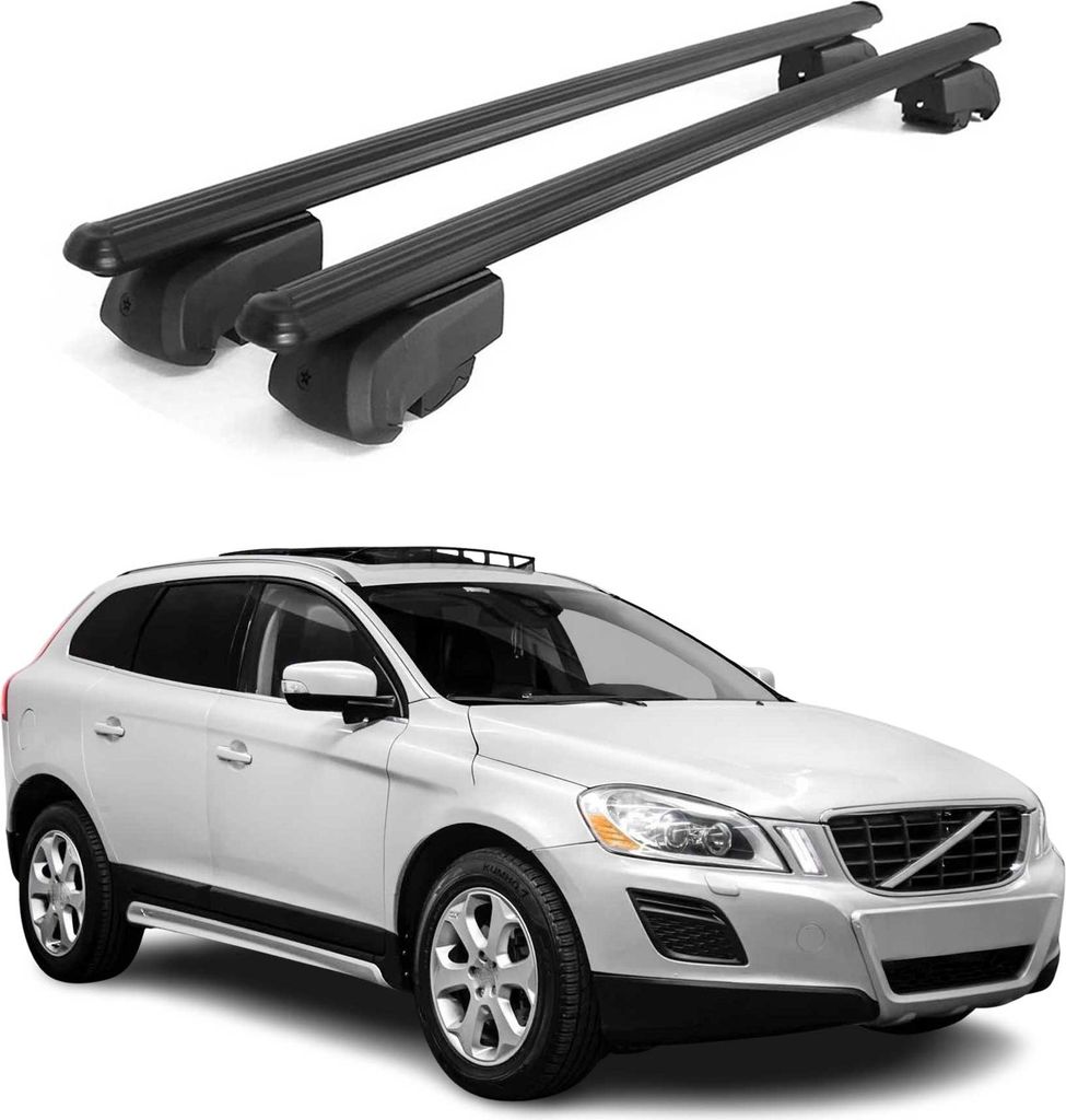 Dachträger Grundtäger für Volvo XC60 mk1 2008-2017 75kg Aluminium Schwarz 2 tlg