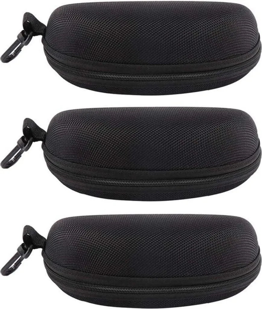 Étui à lunettes de soleil rigide noir avec clip ceinture - Lot de 3 pièces