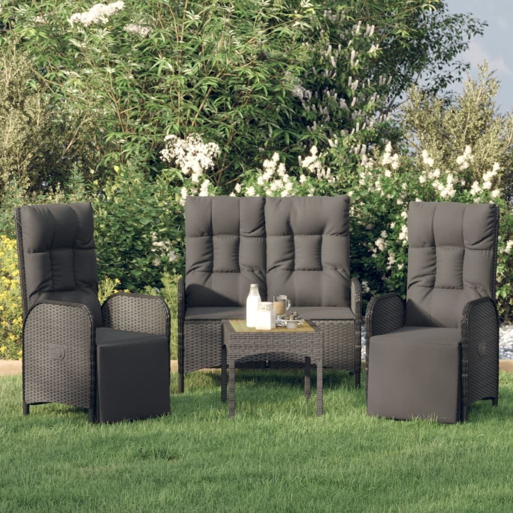 Maison Exclusive - 3-tlg. Garten-Essgruppe mit Kissen Schwarz Poly Rattan