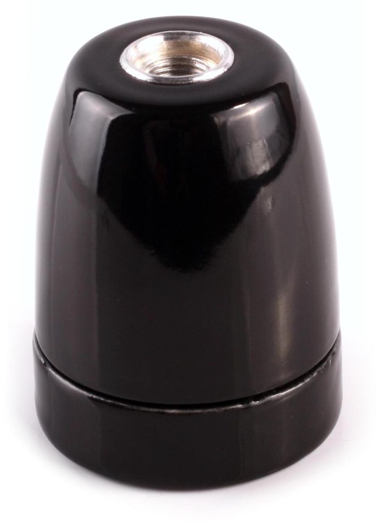 Porzellanfassung E27 weiß schwarz + Klemmnippel weiß schwarz Scheibennippel - Fassung: 1x schwarz