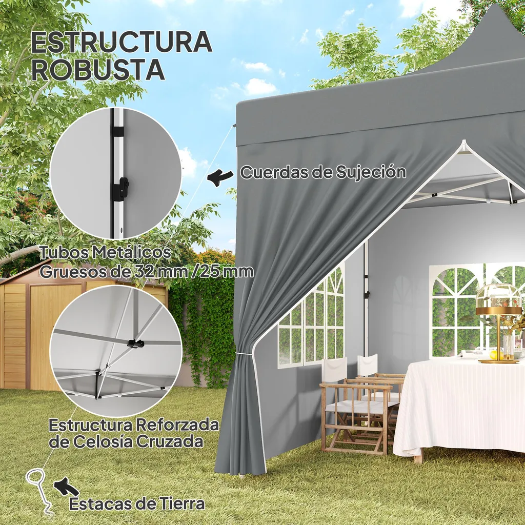 Tonnelle pliante 3x3m Oxford imperméable gris clair montage rapide