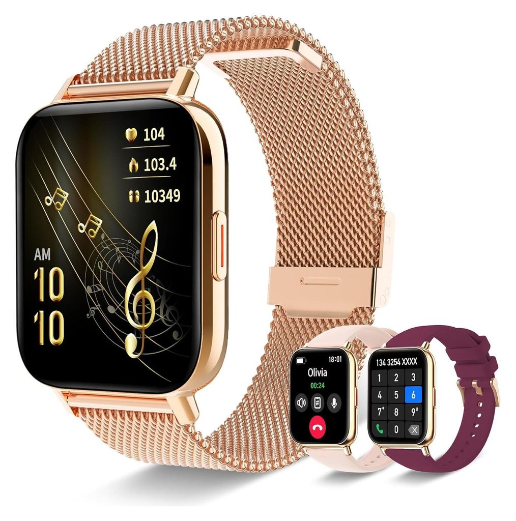 Damen Smartwatch mit Telefonfunktion 1,85 Zoll Touchscreen IP68 Wasserdicht Outdoor mit Herzfrequenzmesser, Schlafmonitor, SpO2,Android IOS Roségold