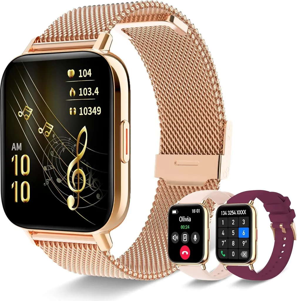 Smartwatch da donna con funzione telefono touchscreen da 1,85 pollici IP68 impermeabile all'aperto con cardiofrequenzimetro, monitor del sonno, SpO2, Android IOS oro rosa