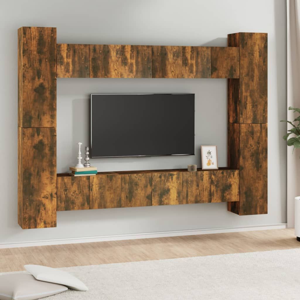 The Living Store 10-tlg. TV-Schrank-Set Räuchereiche Holzwerkstoff