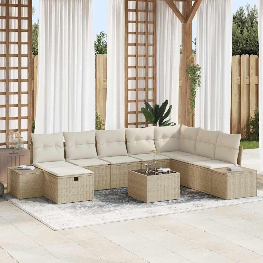 Maison Exclusive - Gartensofa-set mit Kissen 9 pcs Beige Poly-Rattan