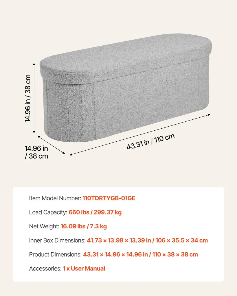 Solution de Rangement Compacte : Ottomane Pliable Ovale Grise Robuste - 7