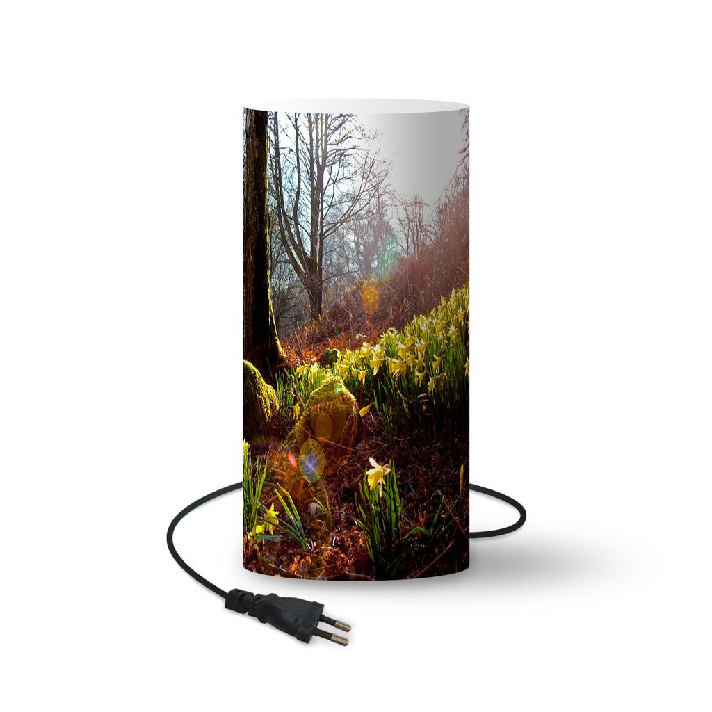 Lampe - Tischlampe - Narzissen im hügeligen Wald - 33 cm hoch - Ø16 cm - Inklusive LED-Lampe
