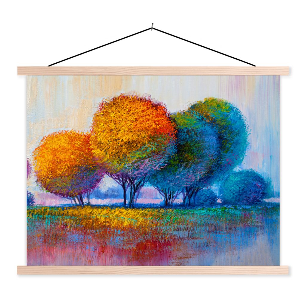 MuchoWow Textilposter Malerei - Ölgemälde - Natur - Bäume 40x30 cm mit holzfarbenen Rahmen - Bilder
