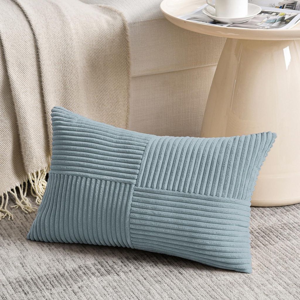 Hellblauer Kissenbezug, 40 x 60 cm, aus Cord, dekorativer Kissenbezug für Sofa, Boho-Dekoration