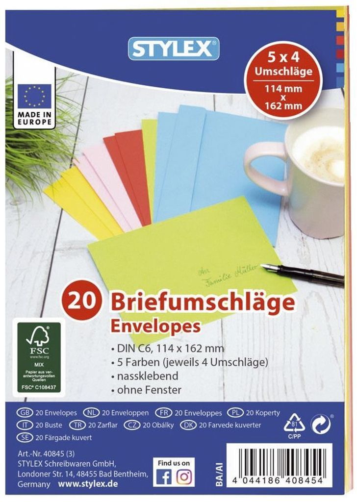 Stylex Briefumschlag farbig C6 - 1 Packung (20 Stk.) Produktbild 1