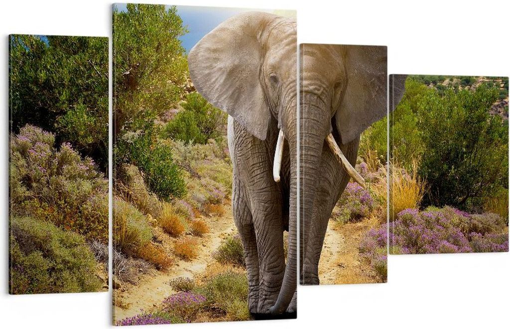 Bild auf Leinwand - Leinwandbild - Tiere Afrika Elefanten Spaziergang - 120x70cm - Wand Bild - Wanddeko - Leinwanddruck - Bilder - Kunstdruck - Lei...