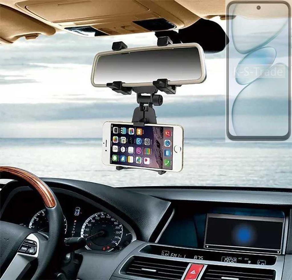 K-S-Trade Smartphone Halterung kompatibel mit Tecno Spark Go 1 Rückspiegel Halterung schwarz Auto Halterung KFZ Halter