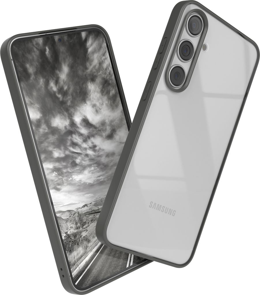EAZY CASE Clear Hybrid Bumper Hülle für Samsung Galaxy S24 Plus, Handyhülle stoßfest mit Kameraschutz, Handycase dünn in Grau