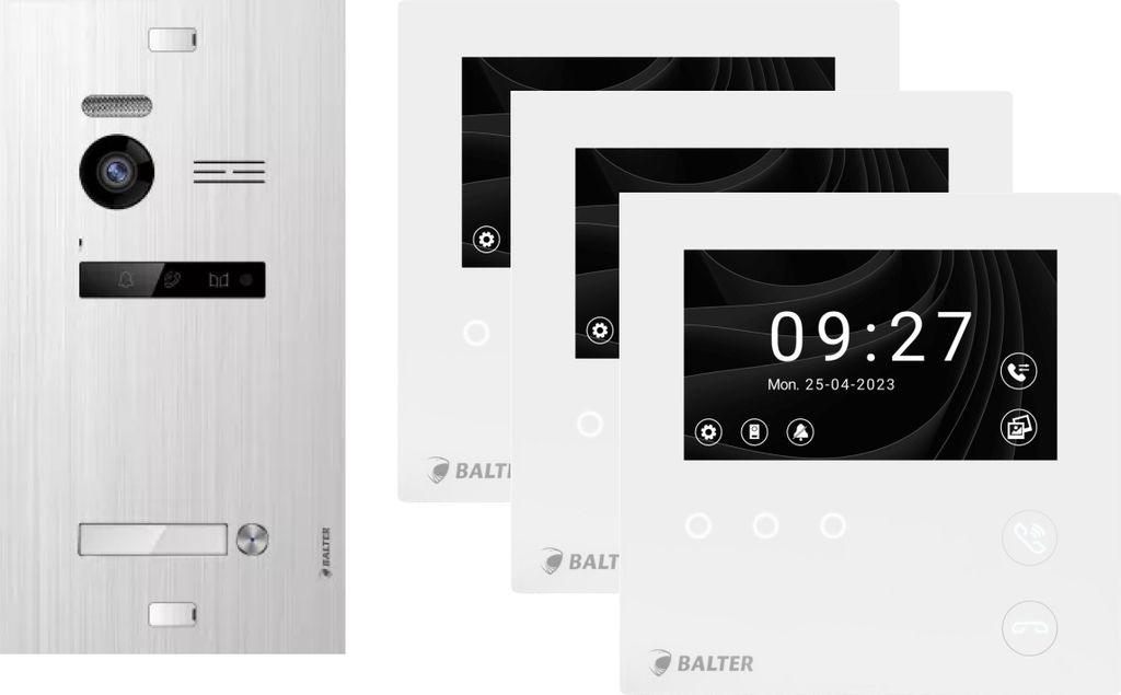 BALTER EVO HD MINI Silber Video Türsprechanlage Set 3x 4.3" Monitor