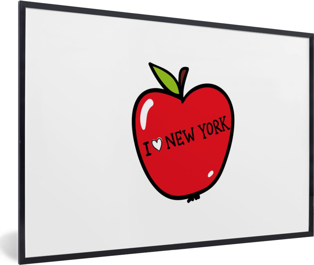 MuchoWow MuchoWow Gerahmtes Poster New York - Apfel - Rot 90x60 cm - Poster mit zchwarzem Bilderrahmen - Fotorahmen - Foto-Plakat