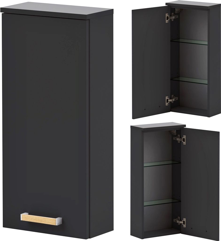 Badezimmer Hängeschrank DABO-04 in anthrazit mit Landhaus-Eiche, B/H/T: 32,7/72,3/16,25 cm