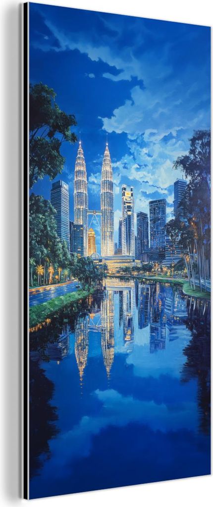 MuchoWow Wanddekoration Metall Metallbild Wandkunst 40x80 cm Stadt Kuala Lumpur - Skyline - Wolkenkratzer - Wasser MuchoWow Aluminium Gemälde - Wa...