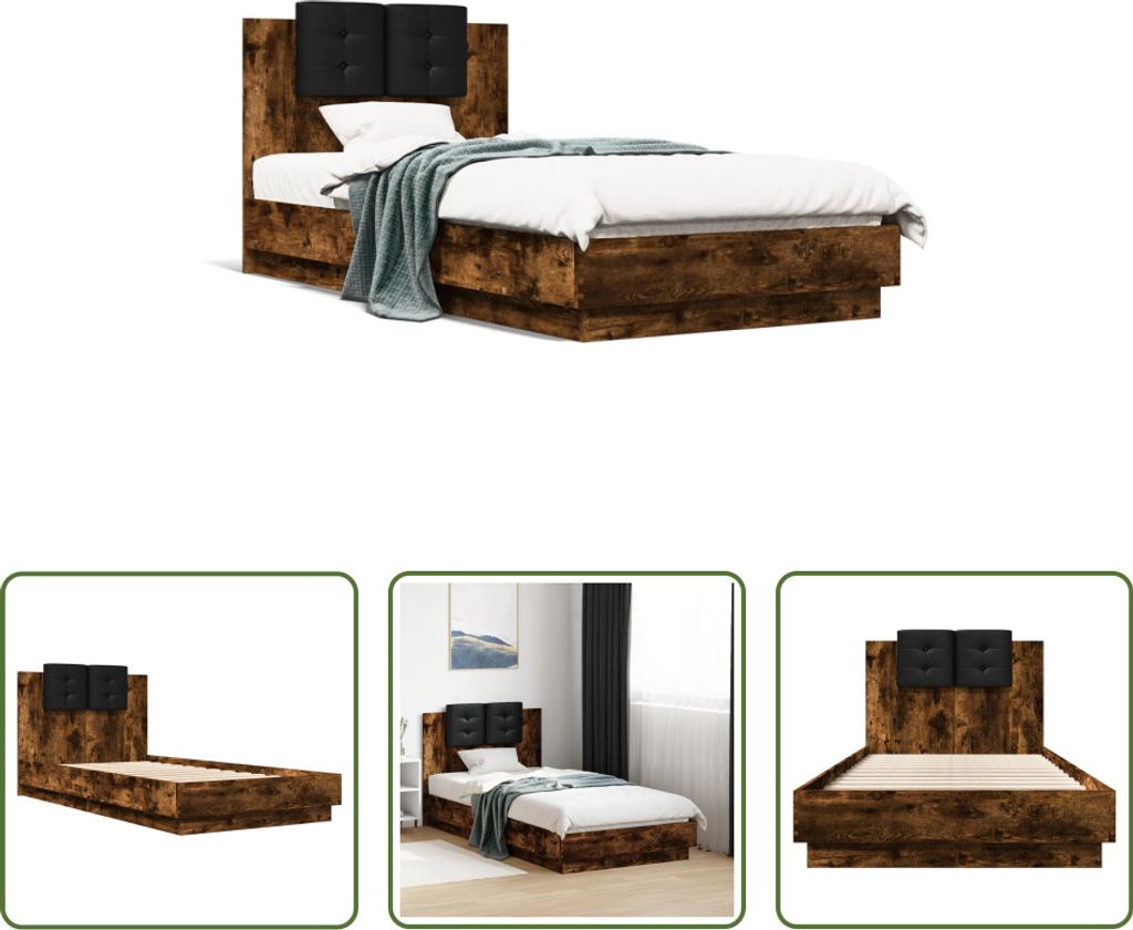 The Living Store Bettgestell mit Kopfteil Räuchereiche 75x190 cm Holzwerkstoff