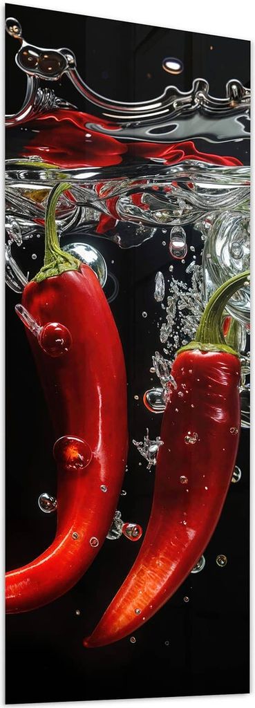 Glasbild 50x125cm in XXL für Wohnzimmer, Schlafzimmer Motiv Chili unter Wasser