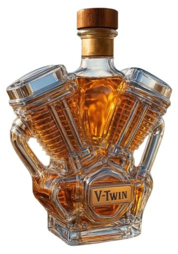 Whiskyflasche, Motorradmotor-Dekanter, handgefertigte Glasflasche, mechanische Ästhetik, Spirituosenbehälter für Motorradbegeisterte F