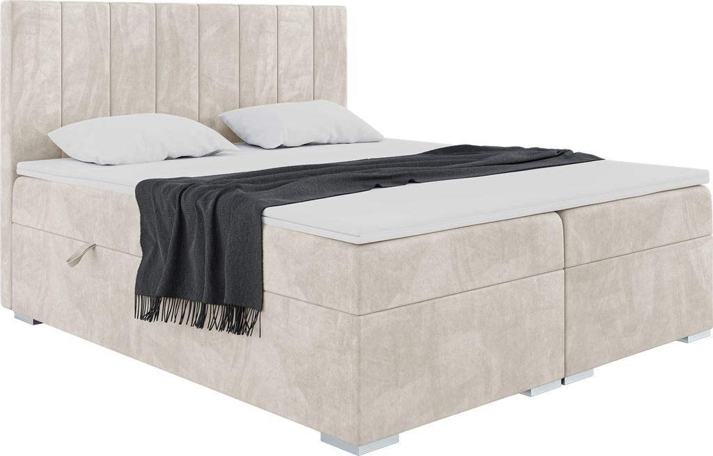 MEBLINI Boxspringbett mit Bettkasten - Gepolstert Doppelbett mit Matratze und Topper - Polsterbett mit Stauraum - Bett mit Kopfteil - Stauraumbett ...