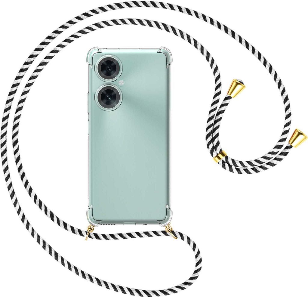 Handykette Backcover-Schutzhülle mit Band (Metall goldfarben) für Huawei nova 11i (MAO-LX9, 6.8'') - schwarz/weiß gestreift