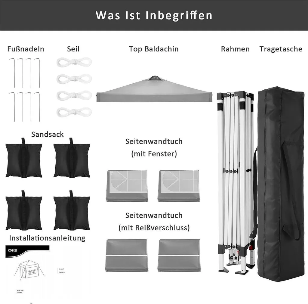 Tente de Réception 3x3m Imperméable - Barnum Gris Stable COBIZI