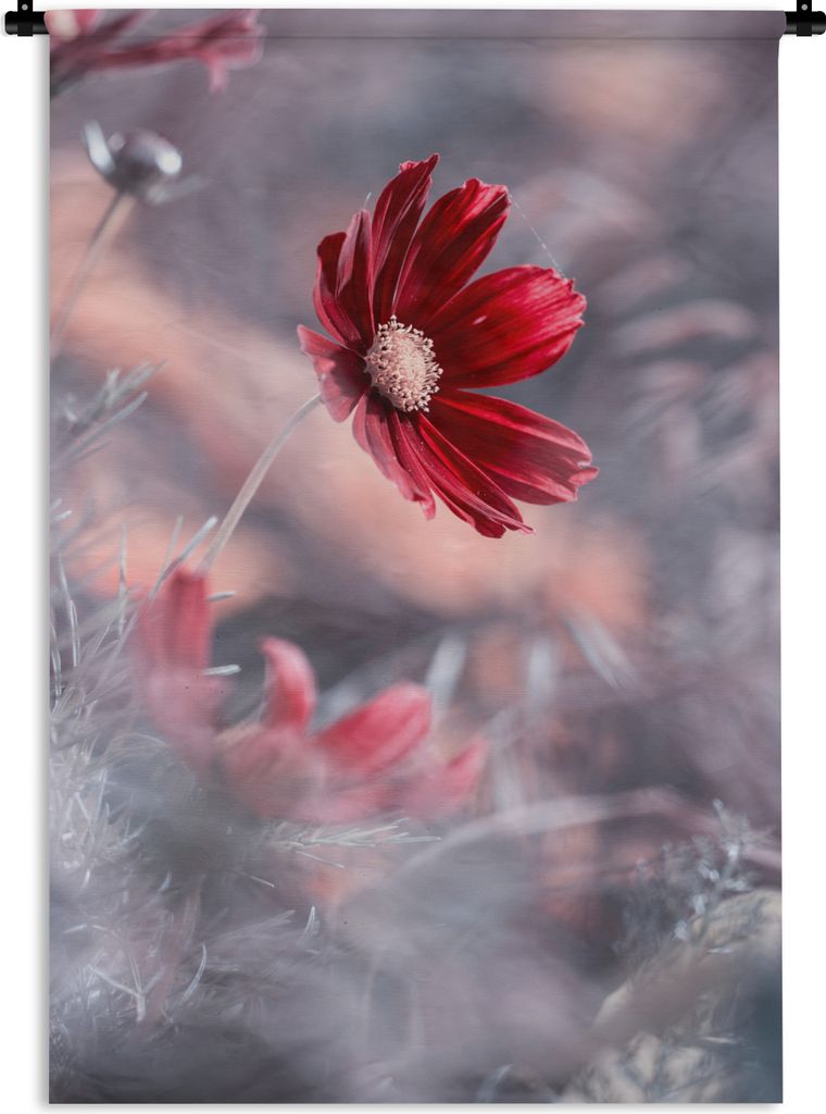 MuchoWow Wandteppich Wandbehang Blumen - Rot - Natur - Pflanzen 90x135 cm Tapisserie Dekoration Wandtuch - Baumwolle - Wandskulptur