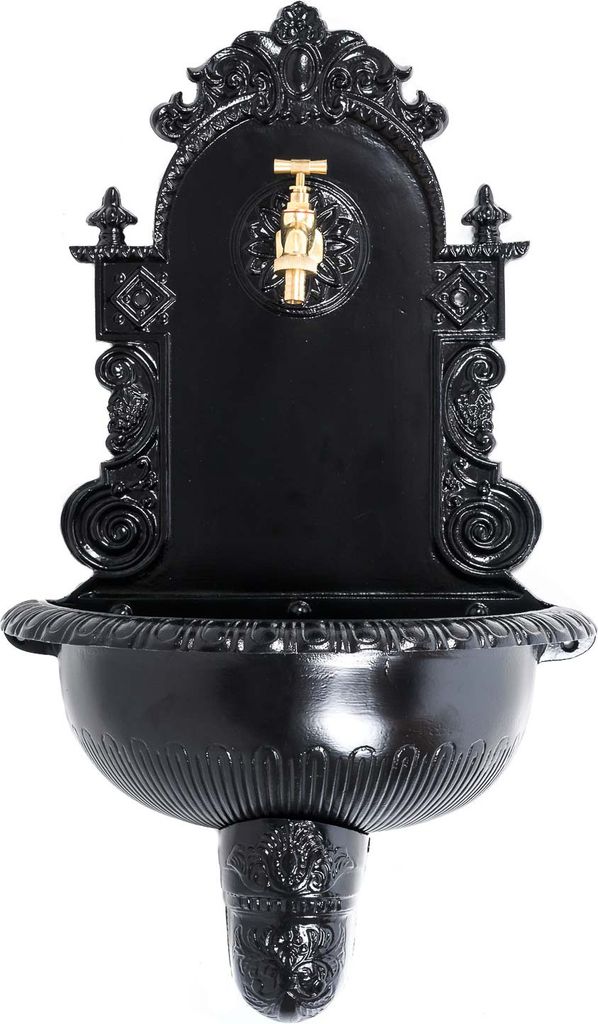 Brunnen Wandbrunnen Aluminium Waschbecken im Nostalgie schwarz Antik-Stil 72cm