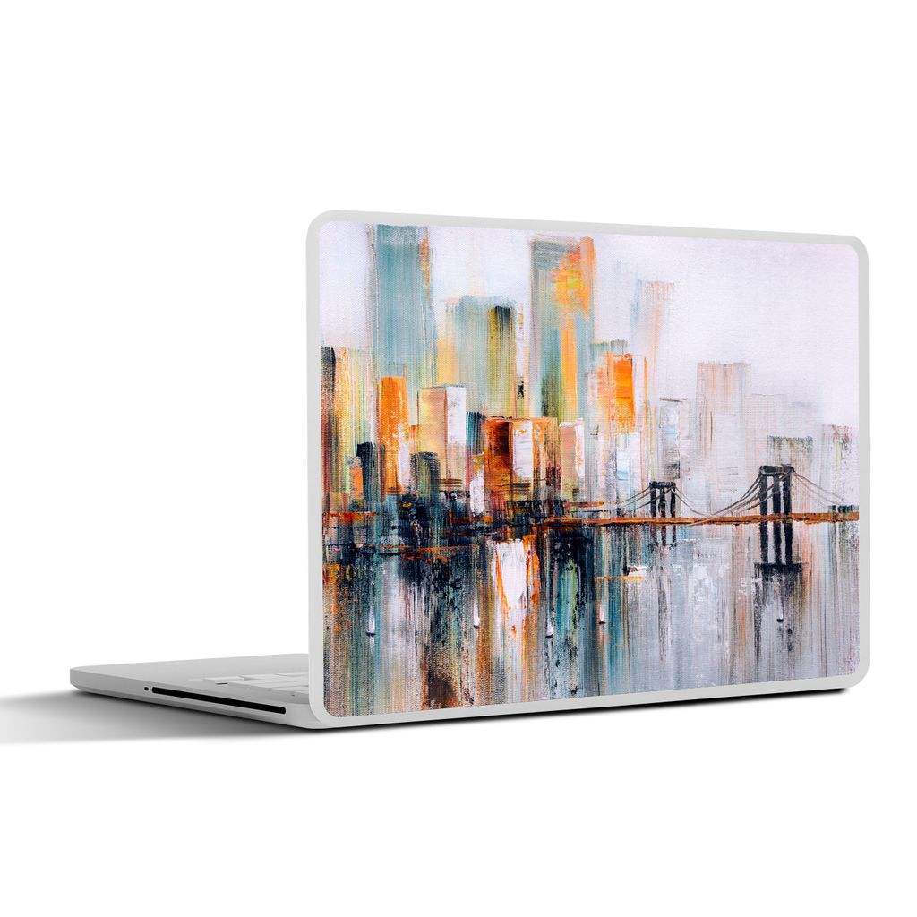 MuchoWow Laptop Aufkleber Sticker Cover Gemälde - Stadt - Skyline - Öl 32.5x23.5 cm - Sticker für Laptop - Selbstklebend