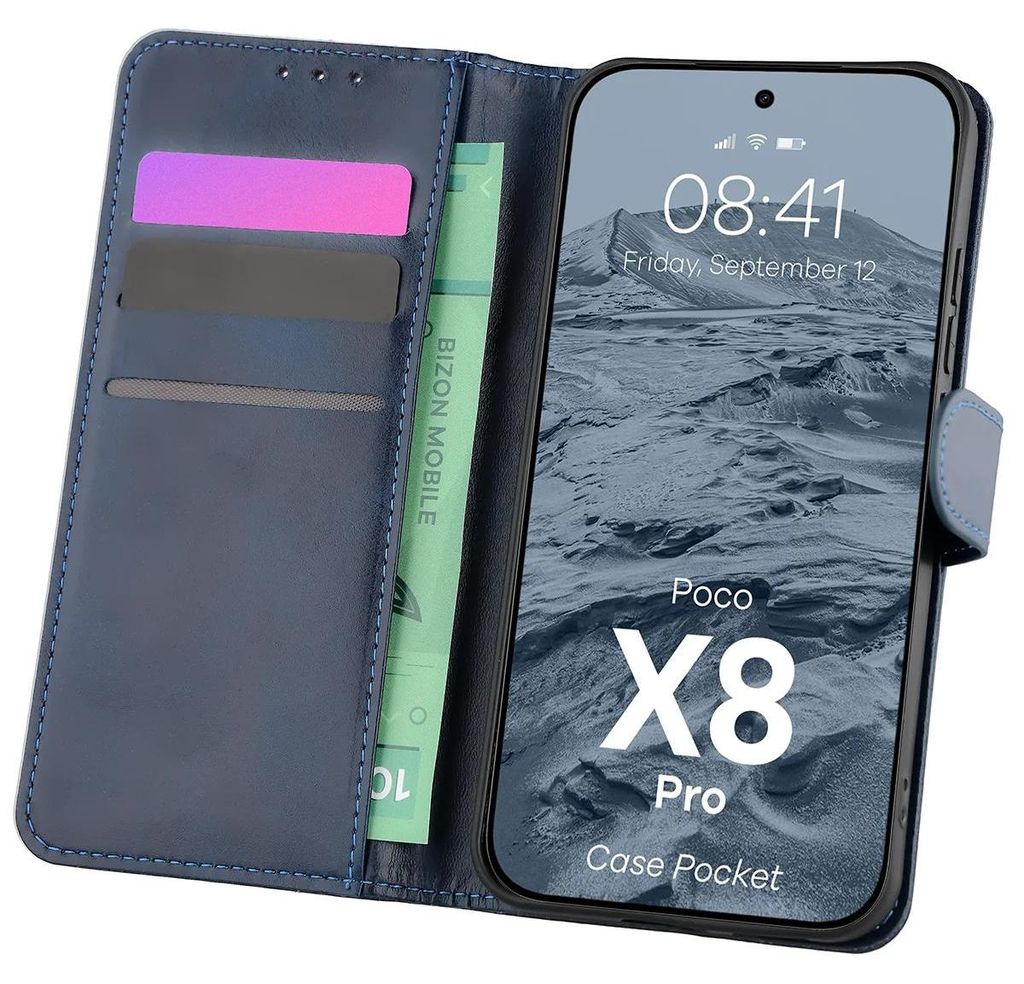 Handyhülle mit Klappe für Xiaomi POCO X8 Pro, Bizon Case Pocket, Dunkelblau