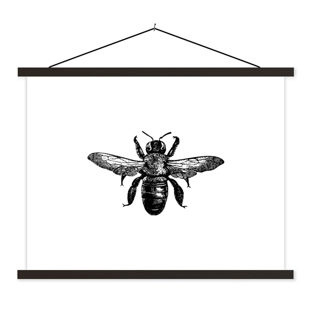 MuchoWow Textilposter Biene - Insekt - Vintage - Schwarz und weiß 60x45 cm mit schwarzem Rahmen - Poster Schlafzimmer