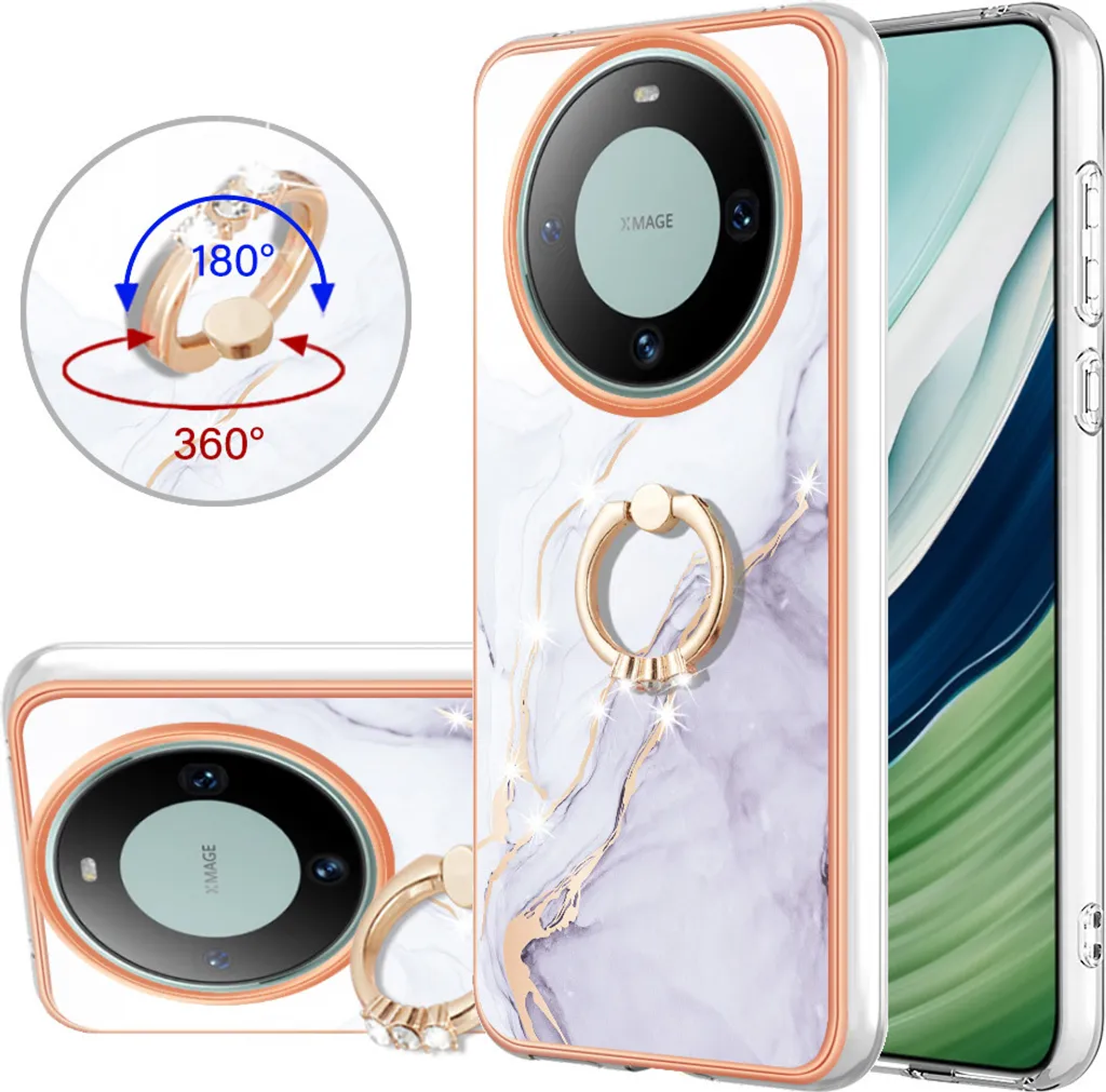 Custodia Marble per Huawei Mate 60, custodia protettiva in silicone TPU con supporto ad anello Gold