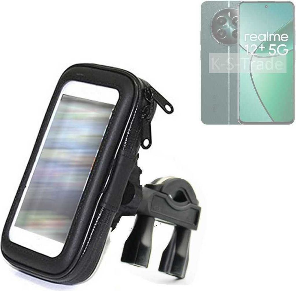 K-S-Trade Fahrrad-Halterung kompatibel mit Realme 12+ 5G Handy-Halterung Halter Lenkstange Fahrradhalterung Motorrad Bike Mount Wasserabweisend