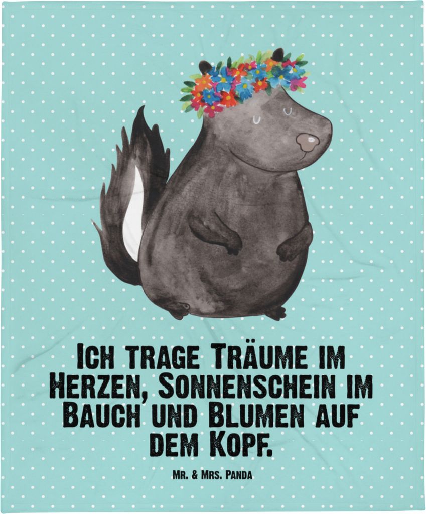Mr. & Mrs. Panda Babydecke Stinktier Mädchen - Türkis Pastell - Geschenk, Kinderdecke, Raubtier, Wildtier, Schlummerdecke, Erstlingsdecke, Skunk,...