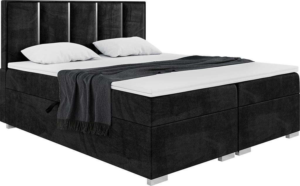 MEBLINI Boxspringbett mit Bettkasten - Gepolstert Doppelbett mit Matratze und Topper - Polsterbett mit Stauraum - Bett mit Kopfteil - Antonio Silve...