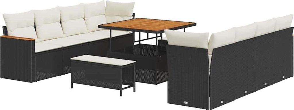 Gartensofa-set 11 pcs Schwarz Poly-Rattan