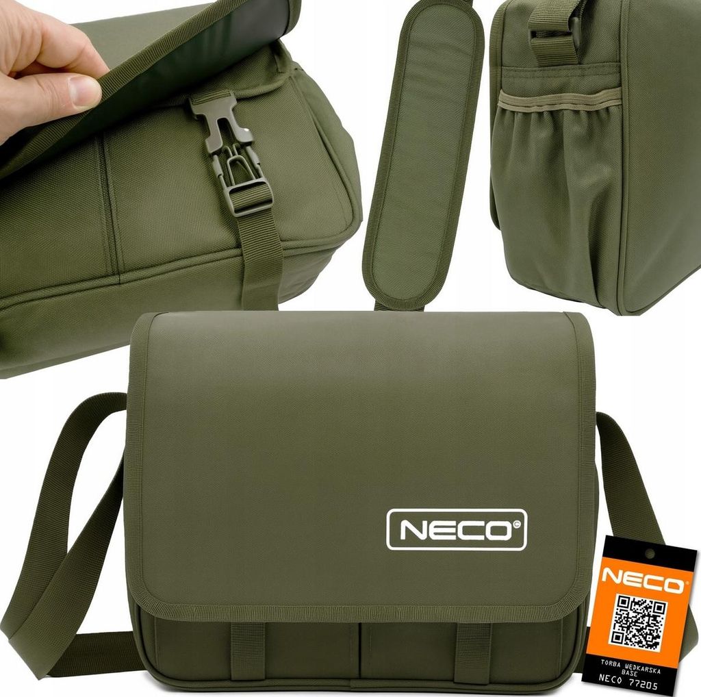 NECO Angeltasche Base 8,2L – Schultertasche mit Klappe, Außentaschen & Gurt – olivgrün – 31x24x11 cm