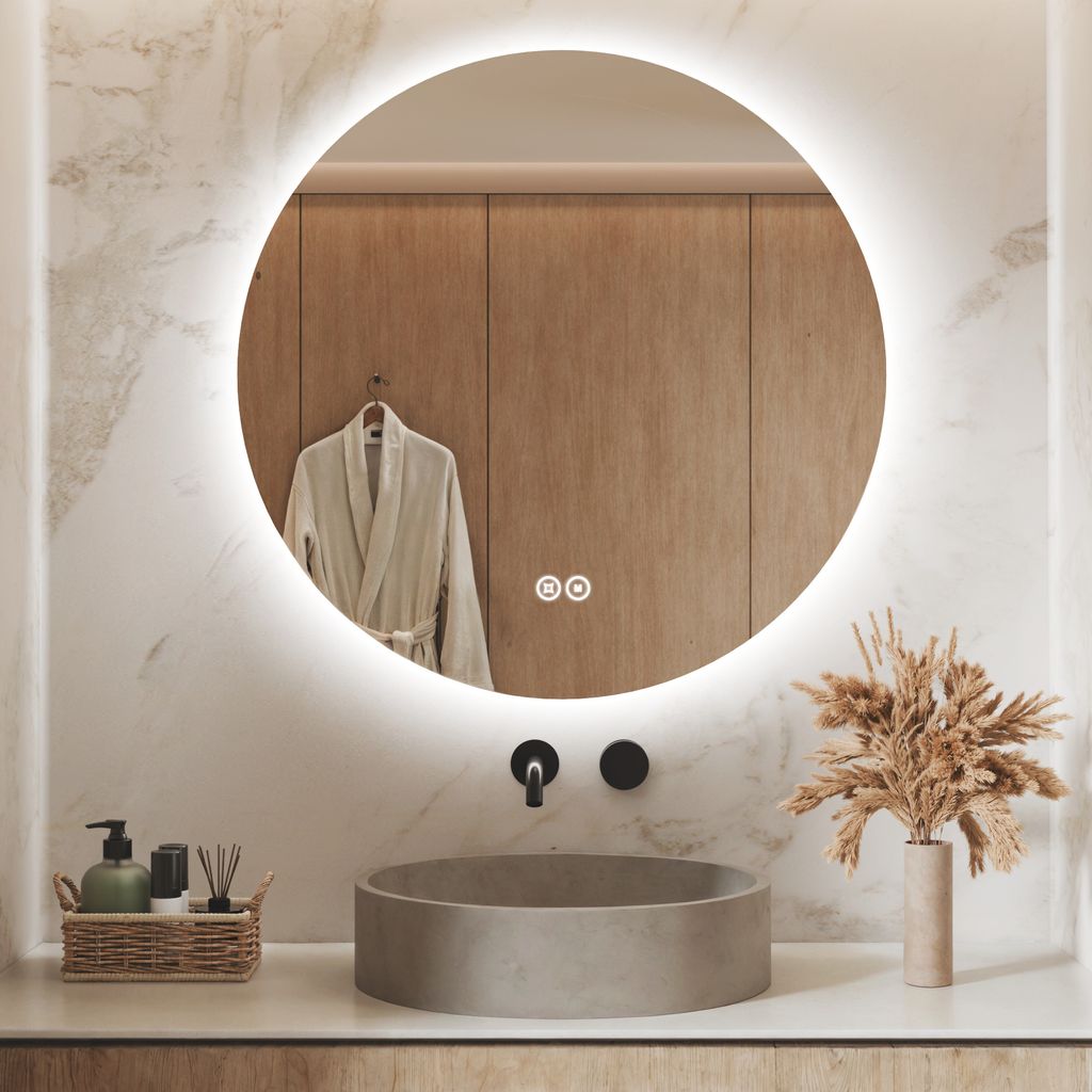 S'AFIELINA LED Badspiegel Rund Badezimmerspiegel Wandspiegel mit Touch-Schalter,3 Lichtfarbe 3000/4000/6500K 80 cm