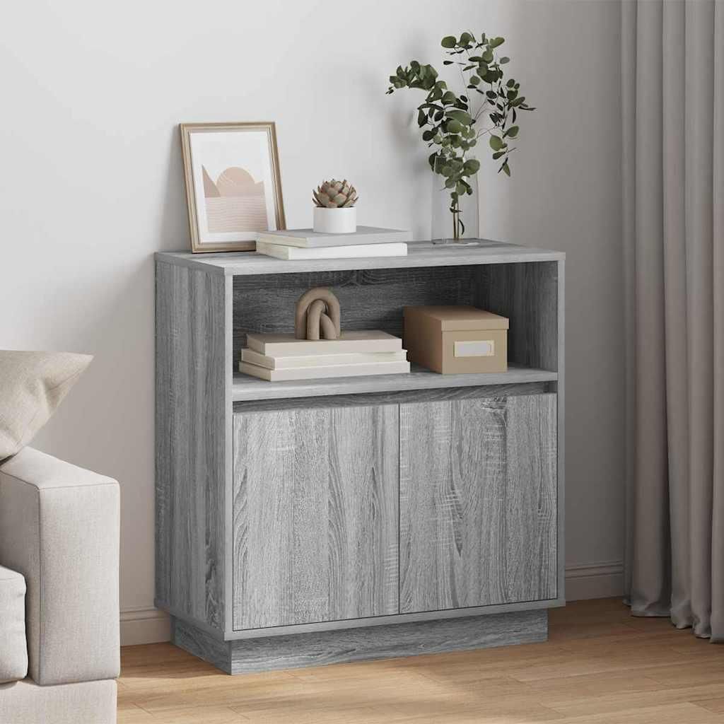 "Rabatt" Mehrzweckschrank/Vitrine/ LED-Sideboard - Modernes Design - Graues Sonoma 71x34,5x75 cm Holzwerkstoff - Kommoden CC24707