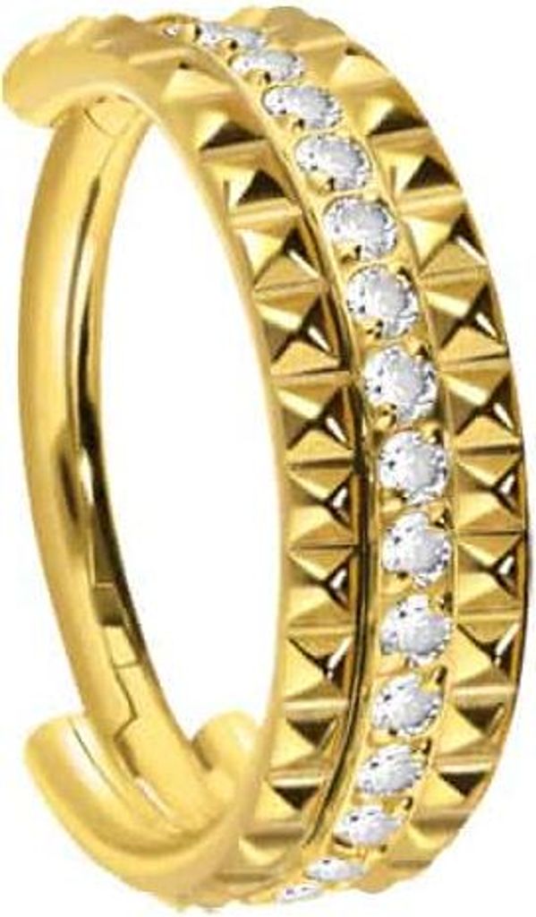 Ohrpiercing, Nasenpiercing, Septum Piercing Titan Segmentring Clicker NIETEN + EINGEFASSTE KRISTALLE Gold Innendurchmesser: 8 mm