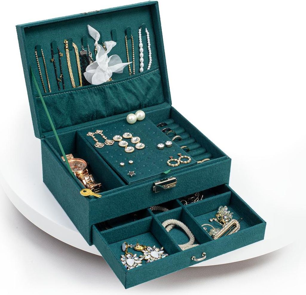 Schmuckkästchen Damen, schmuckaufbewahrung, Schmuck Organizerr mit Schlüssel verschlossen für Ketten, Ringe, Ohrringe Grün