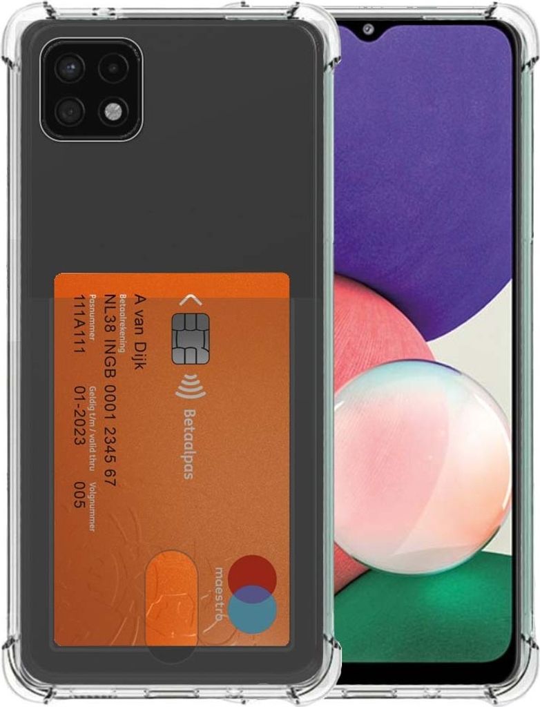 Smartphonica Telefoonhoesje Geschikt voor Samsung Galaxy A22 5G met Pasjeshouder Doorzichtig Siliconen - Transparant TPU Shockproof Backcover Cas...
